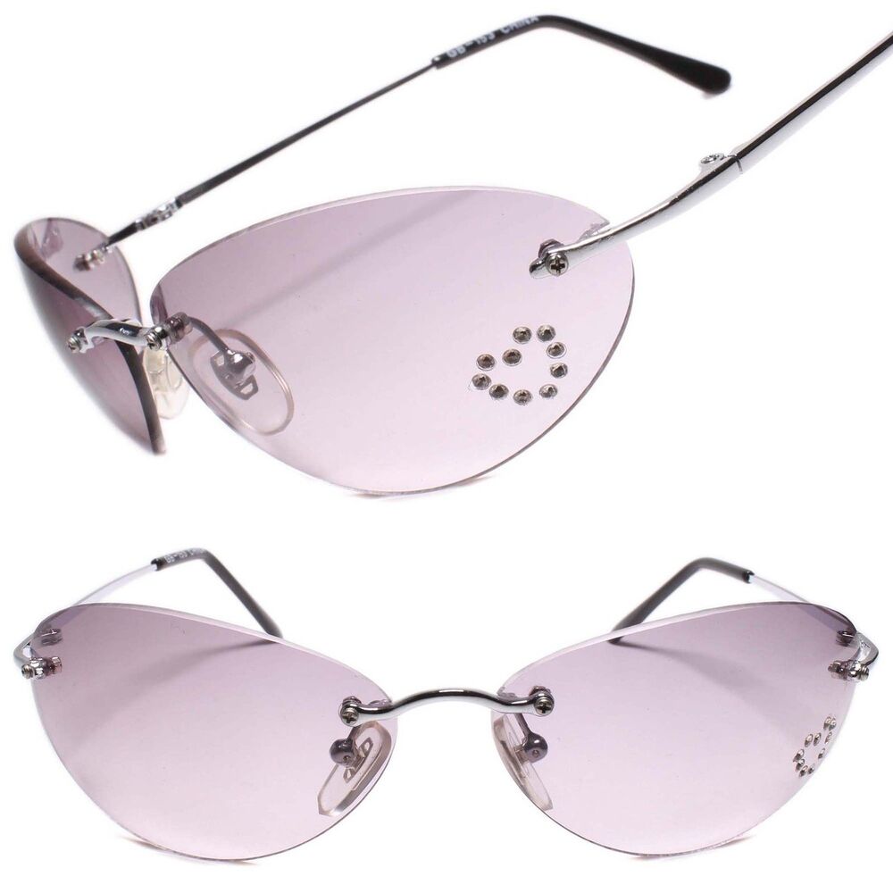 Classic Vintage Retro Womens Rimless Oval Sunglasses Gray Lens Silver Frame